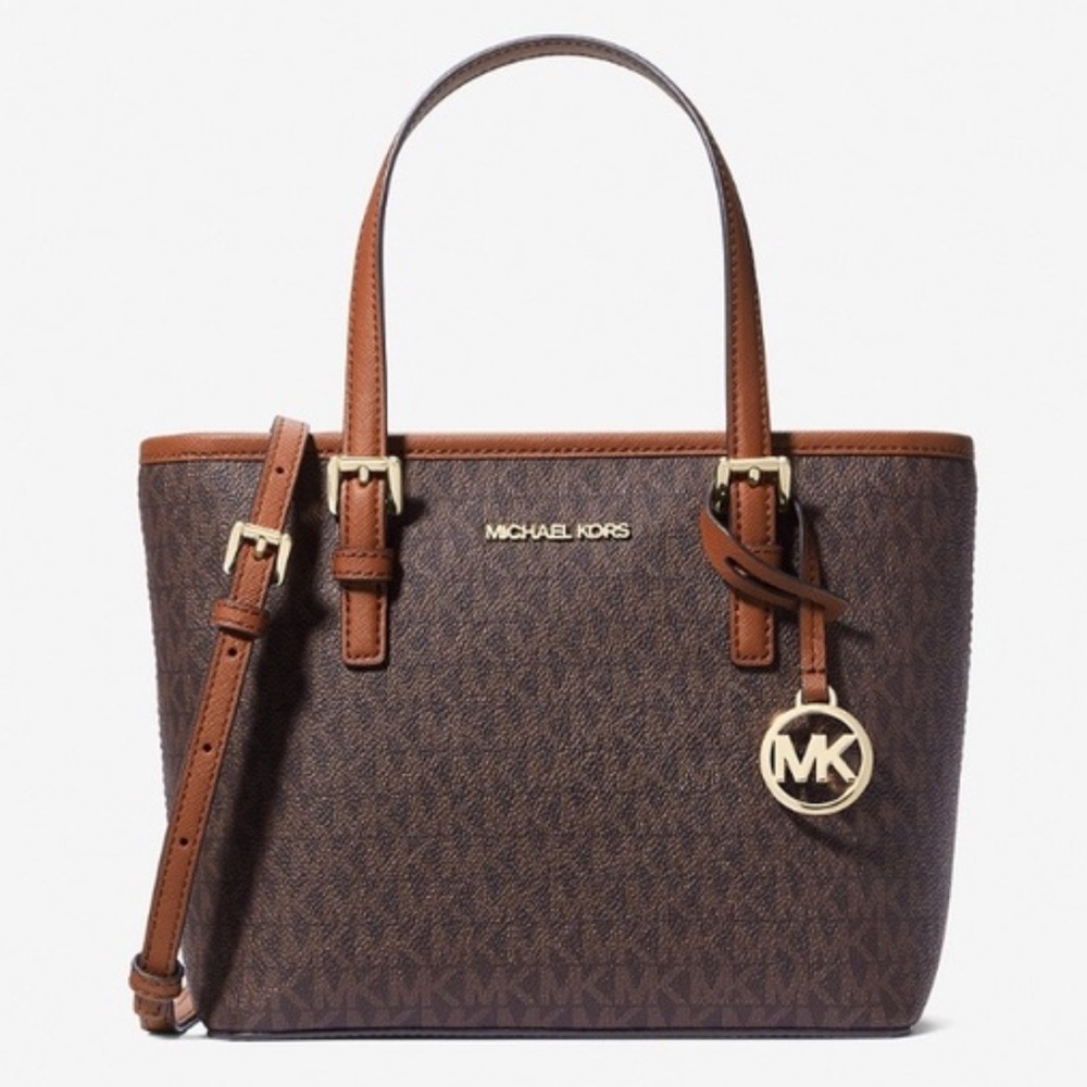 MICHAEL KORS Jet Set brown travel Logo Luggage tote bag medium New